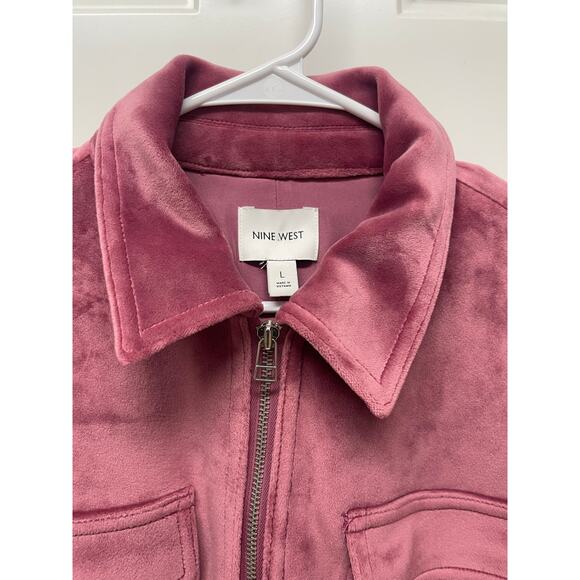 Nine West Pink Velvet Zip-up jacket cropped size large barbie girly feminine - Picture 5 of 7
